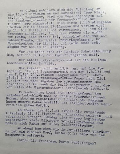 Beschrijving van de gebeurtenissen van 9-13 juni 1940