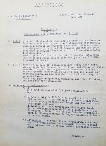 Orders 22 juni 1940 1.30 uur